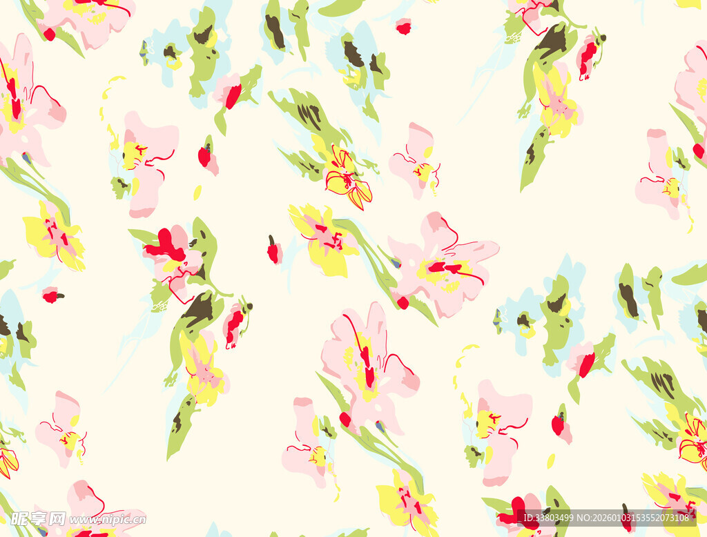 花卉水彩风无缝图案背景