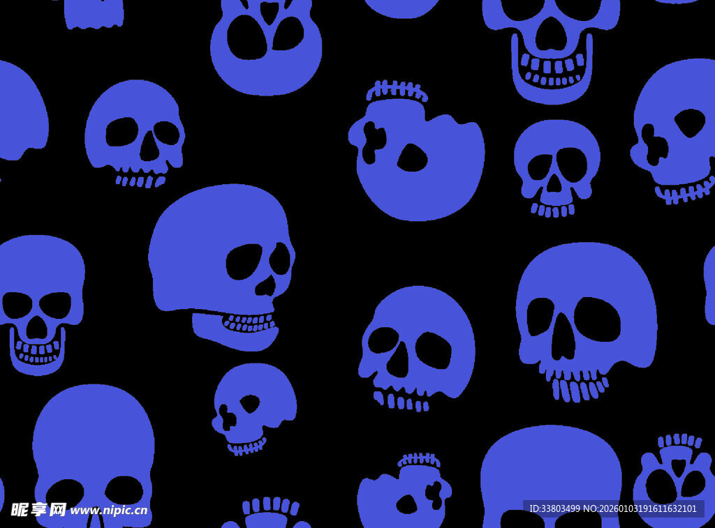 蓝色骷髅头图案背景