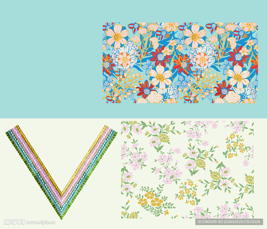 多彩花卉图案布料展示