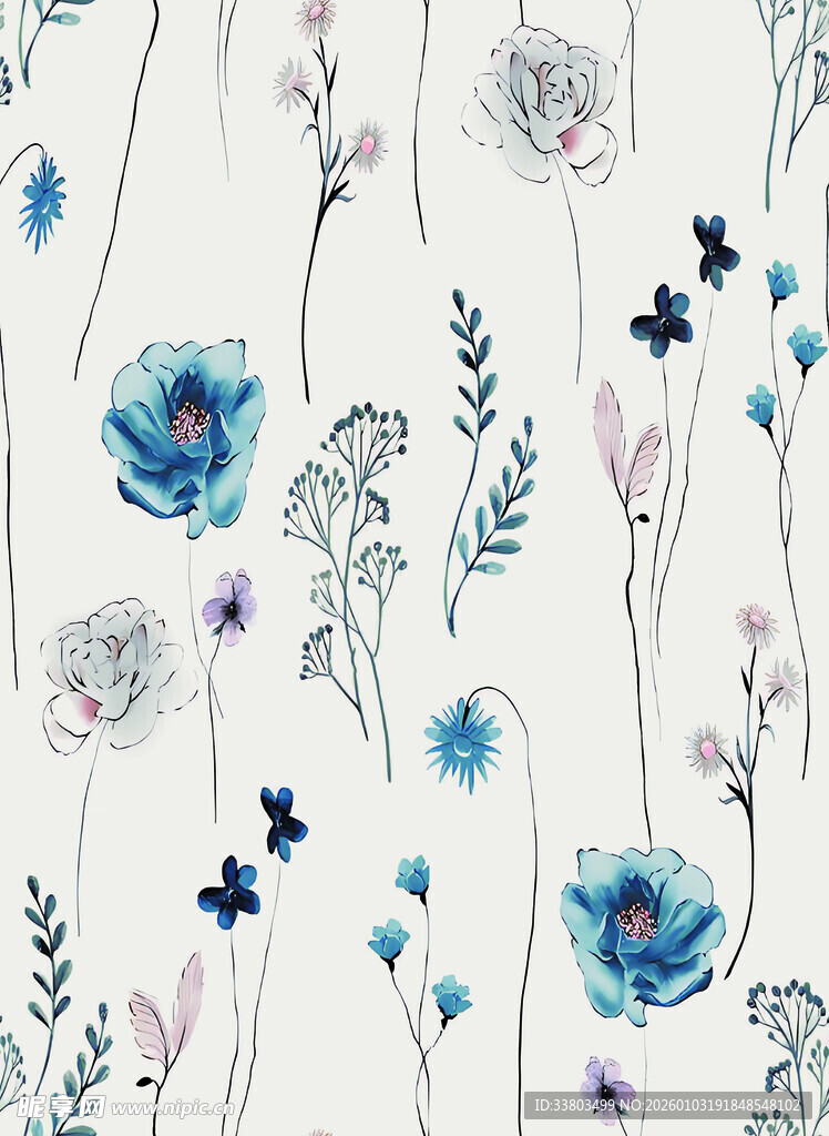 蓝白花卉图案背景