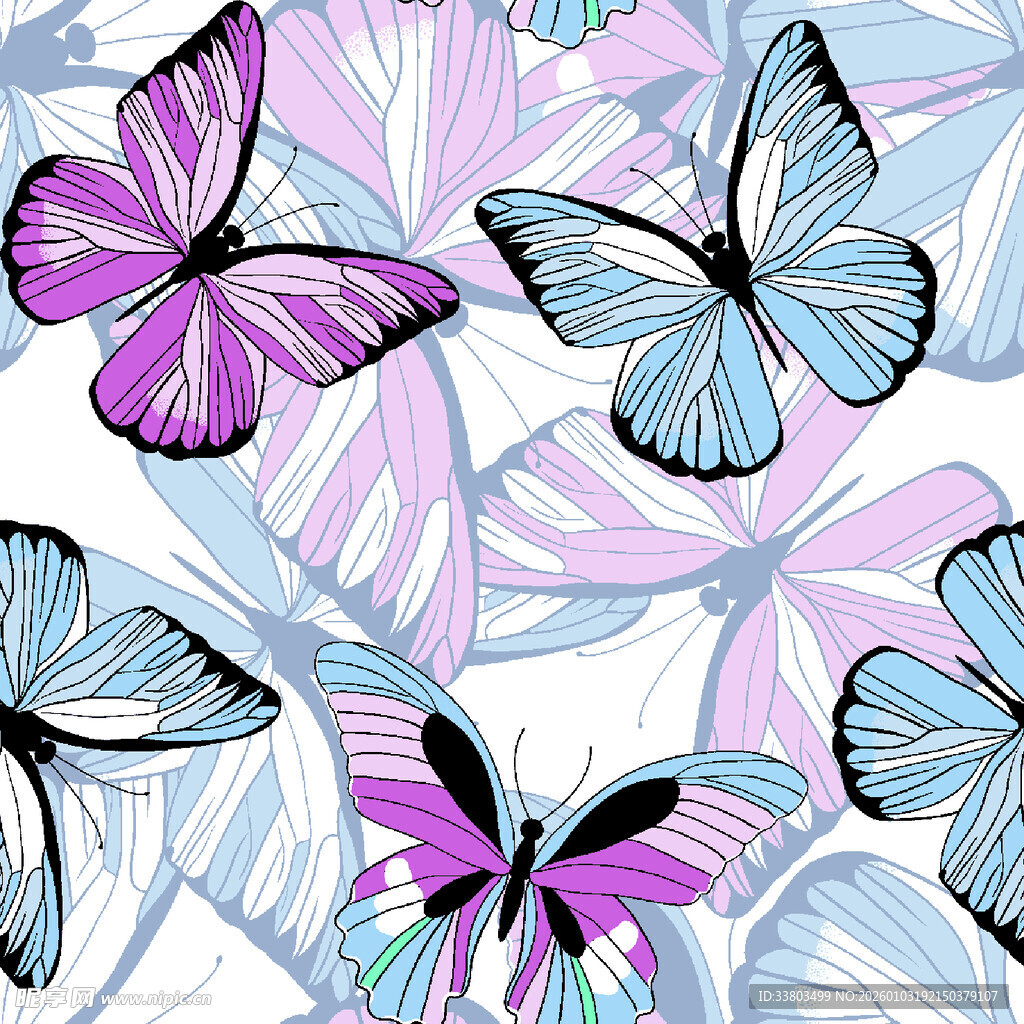 梦幻蝴蝶花卉图案背景