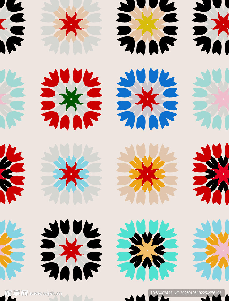 多彩几何花卉图案设计