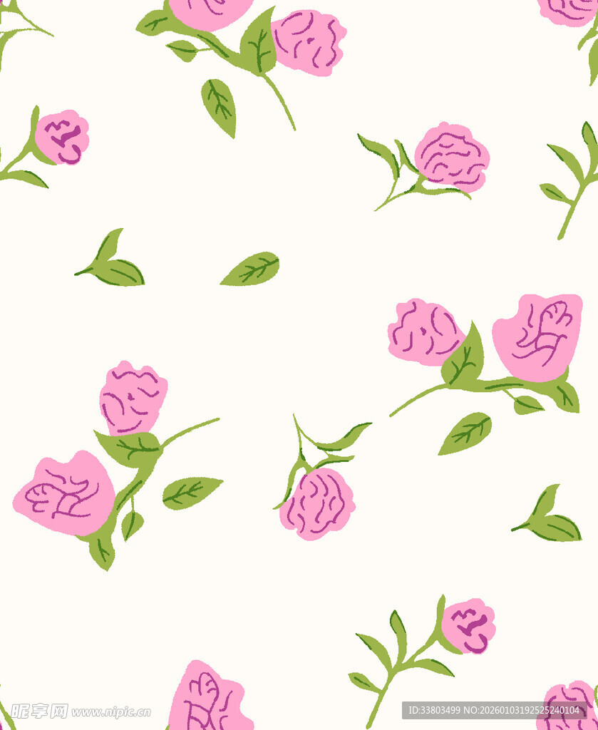 粉色玫瑰花卉无缝图案