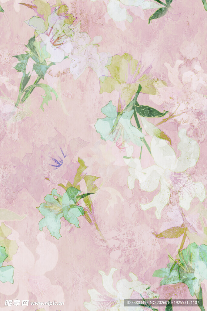 粉色花卉水彩图案背景