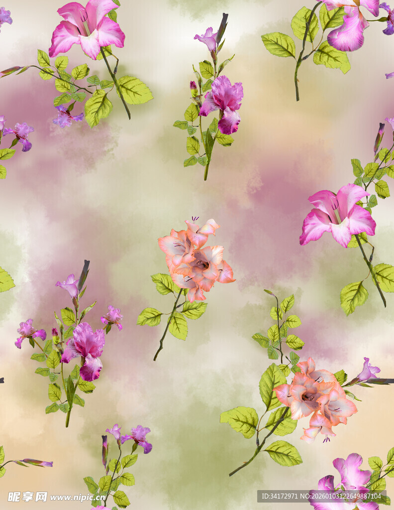 粉色花卉图案背景纹理