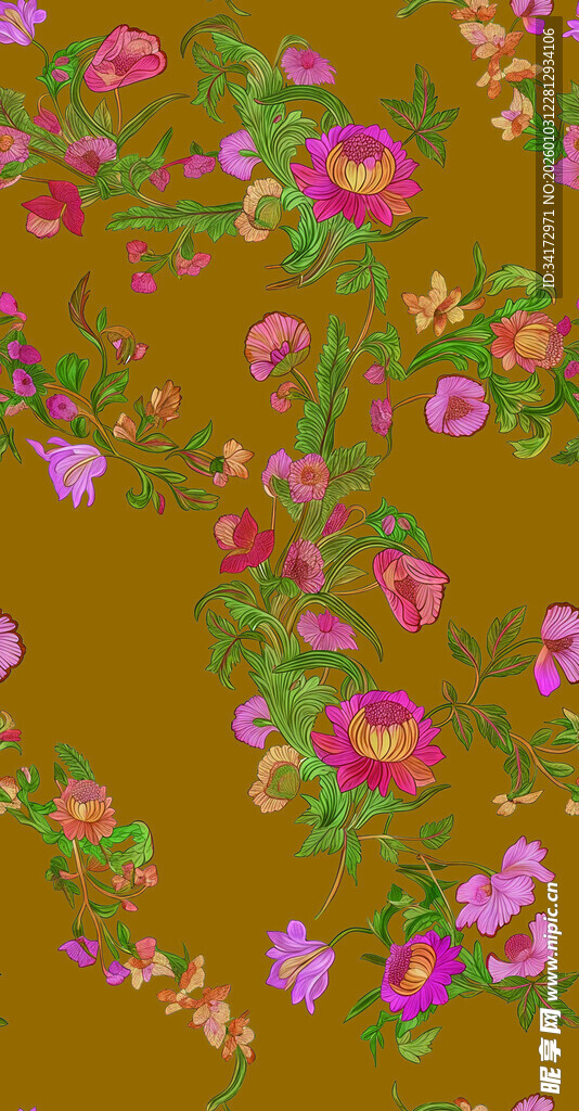 复古花卉图案布料纹理