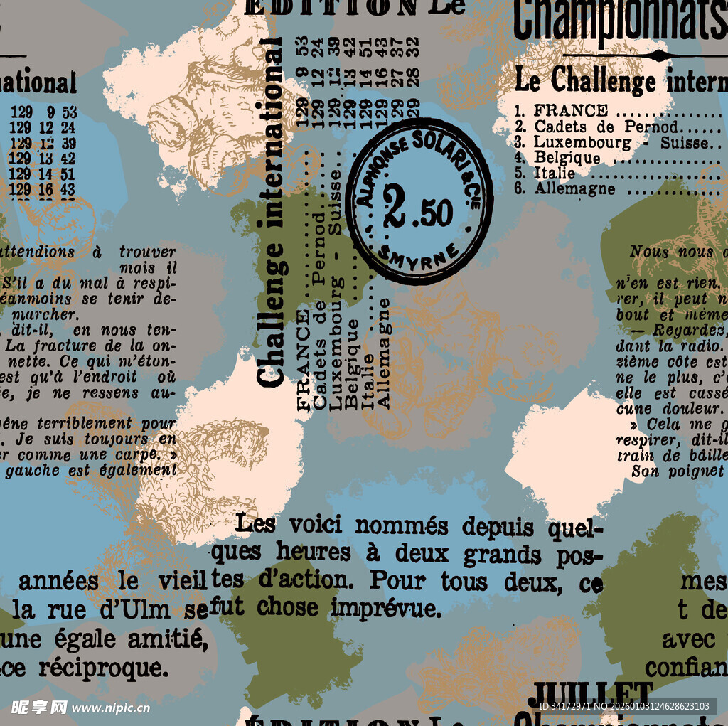 复古风格邮票文字拼贴画面