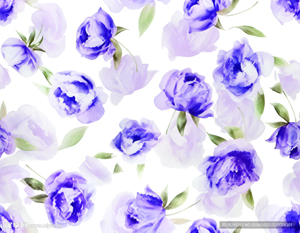 蓝紫色花卉水彩图案背景