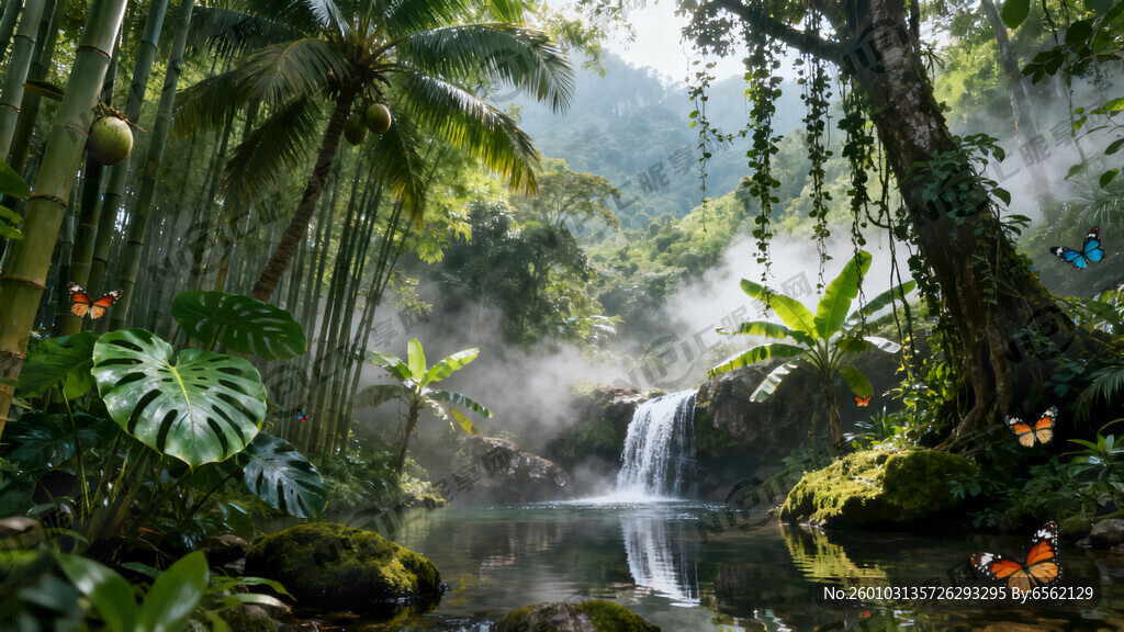 热带丛林 热带雨林 竹林 瀑布