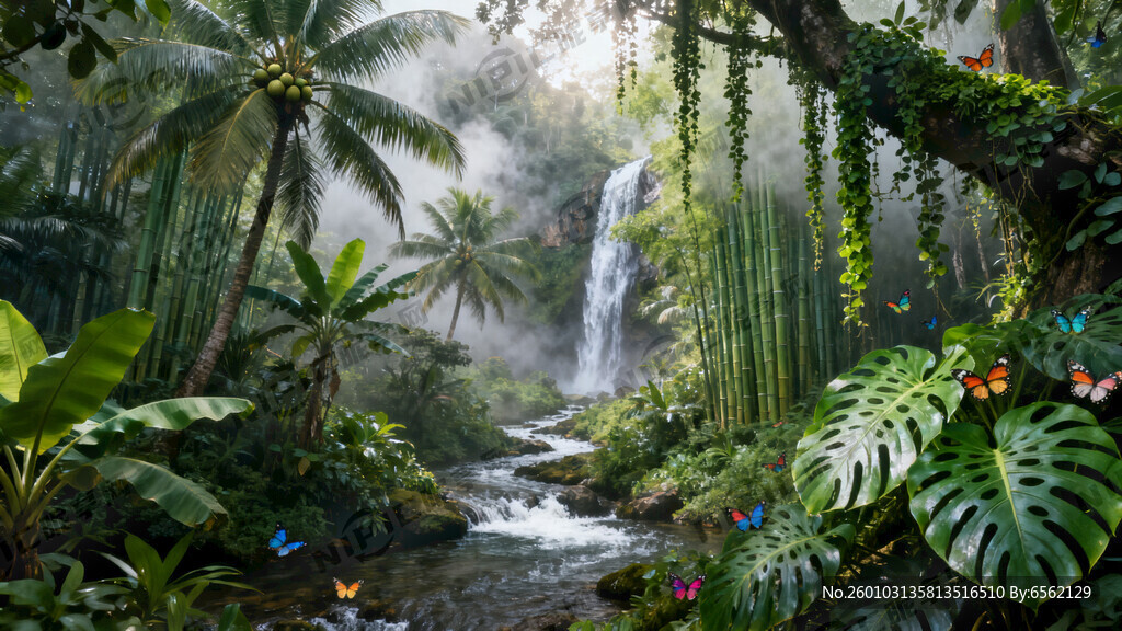 热带丛林 热带雨林 竹林 瀑布