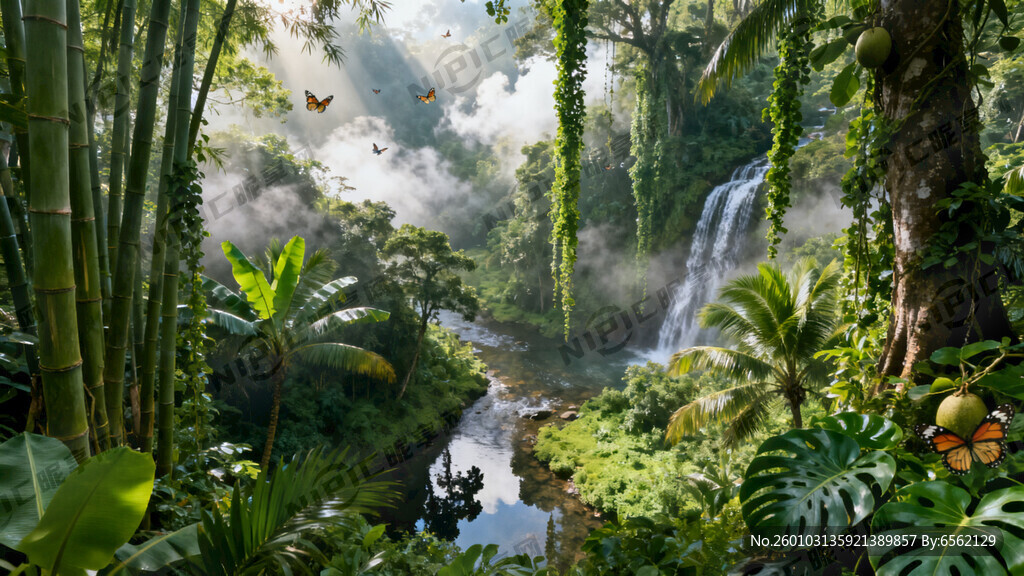 热带丛林 热带雨林 竹林 瀑布