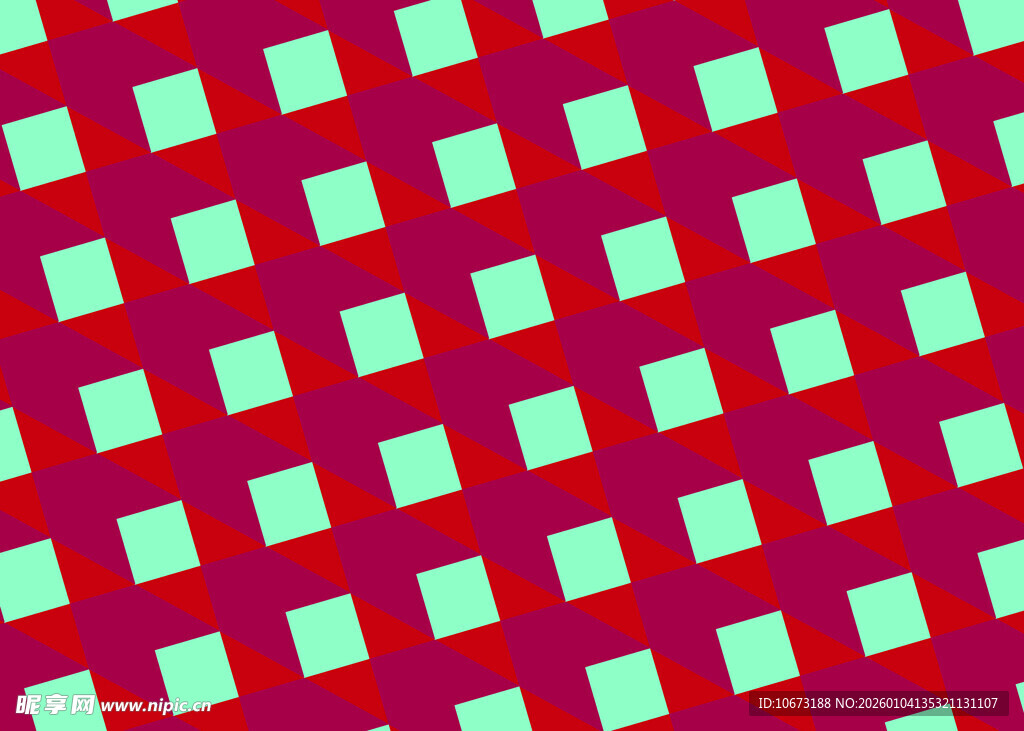红色底绿色方块几何图案