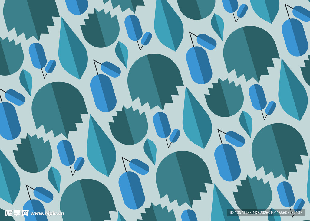 蓝绿几何图案水彩设计