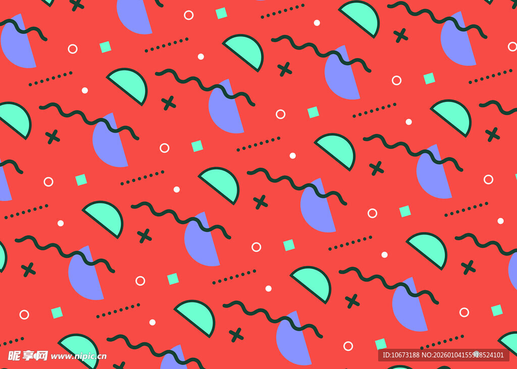 红色底彩色图案无缝背景