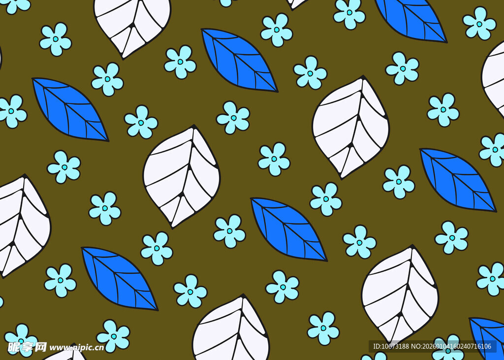 绿叶蓝花图案背景素材