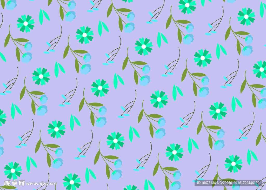 淡紫色底绿叶小花图案