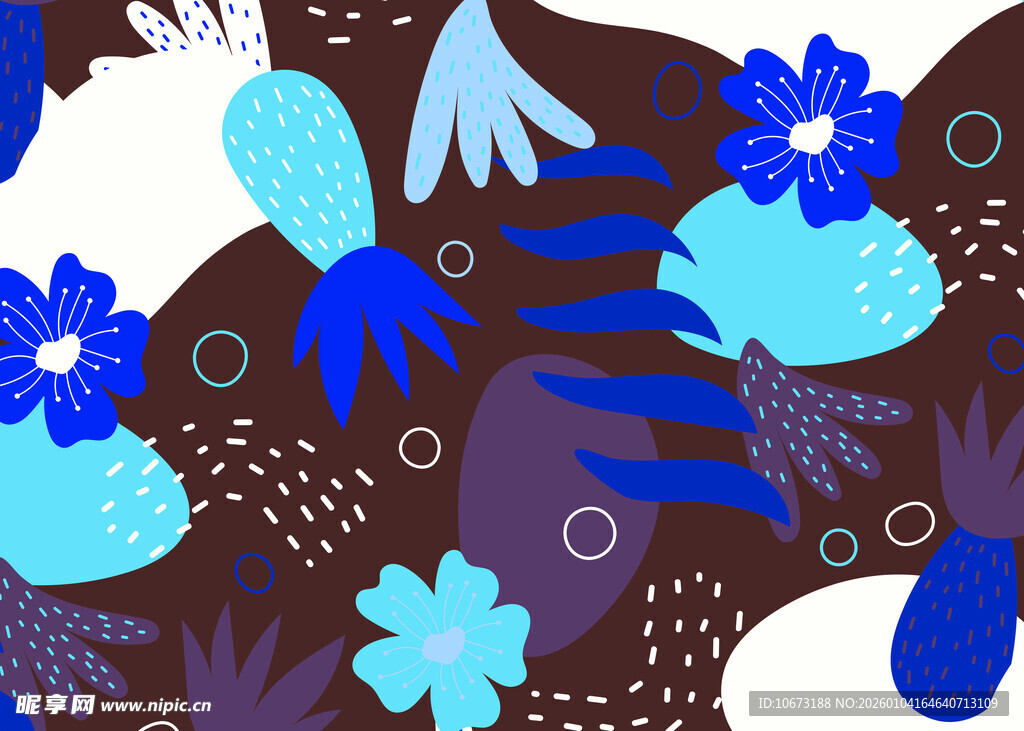 蓝紫花卉抽象图案艺术