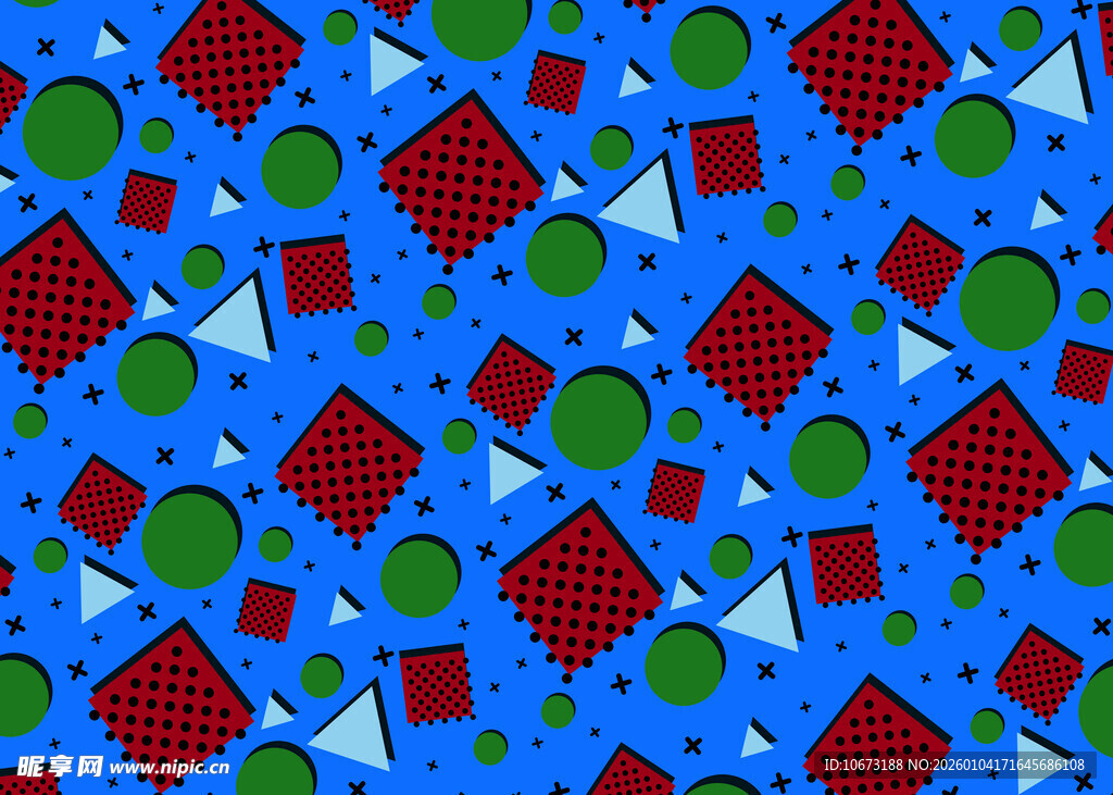 蓝色底多彩几何图案纹理
