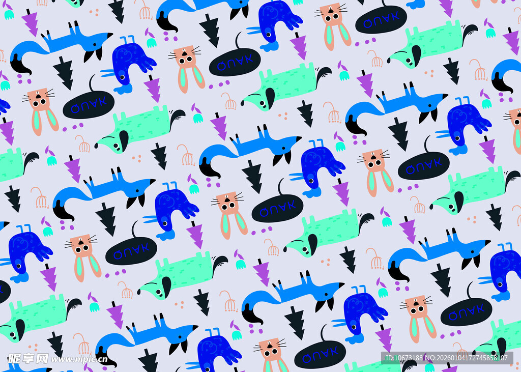 多彩动物图案无缝背景图