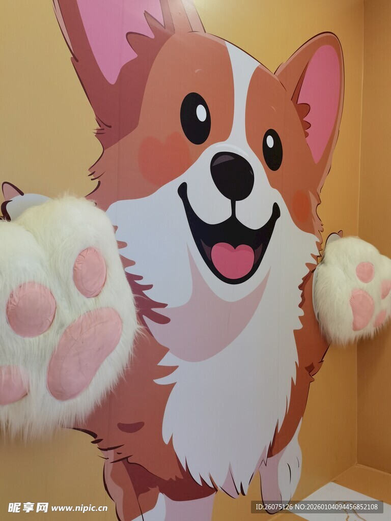 可爱卡通柯基伸出毛茸茸爪子