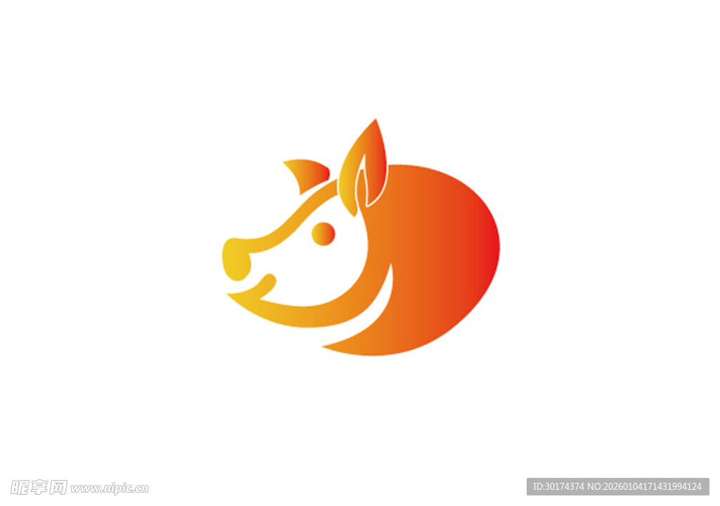 橙色猪头标志设计