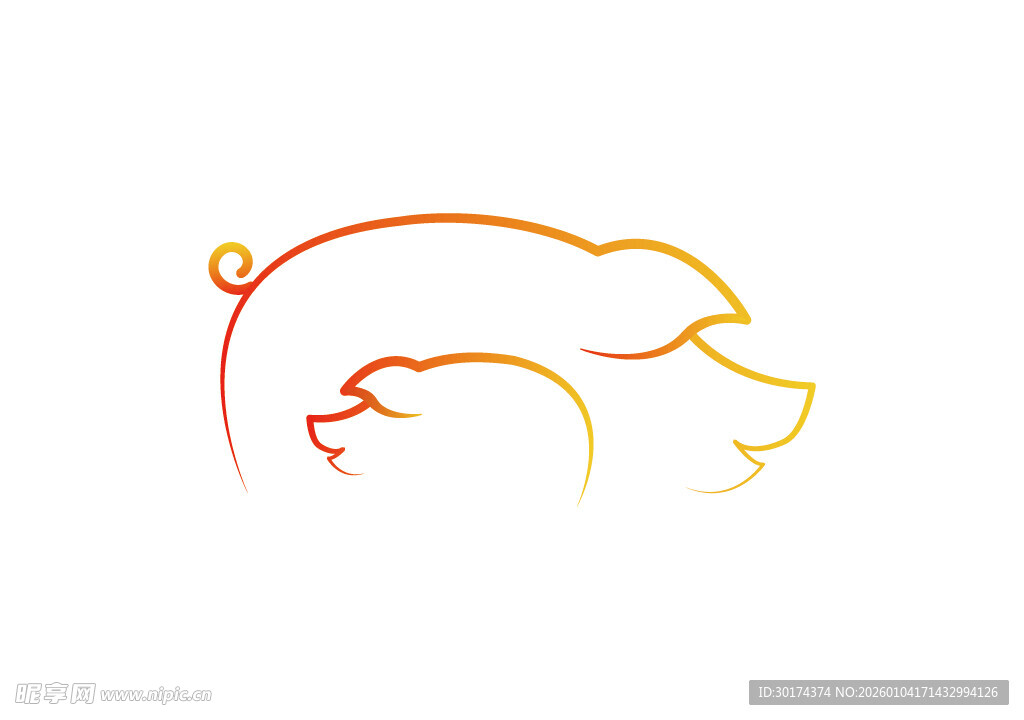 简约线条勾勒的小猪LOGO