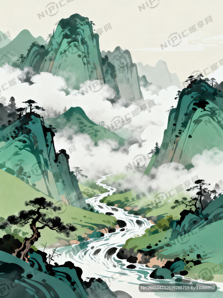 山谷 中国风 中国画 山水