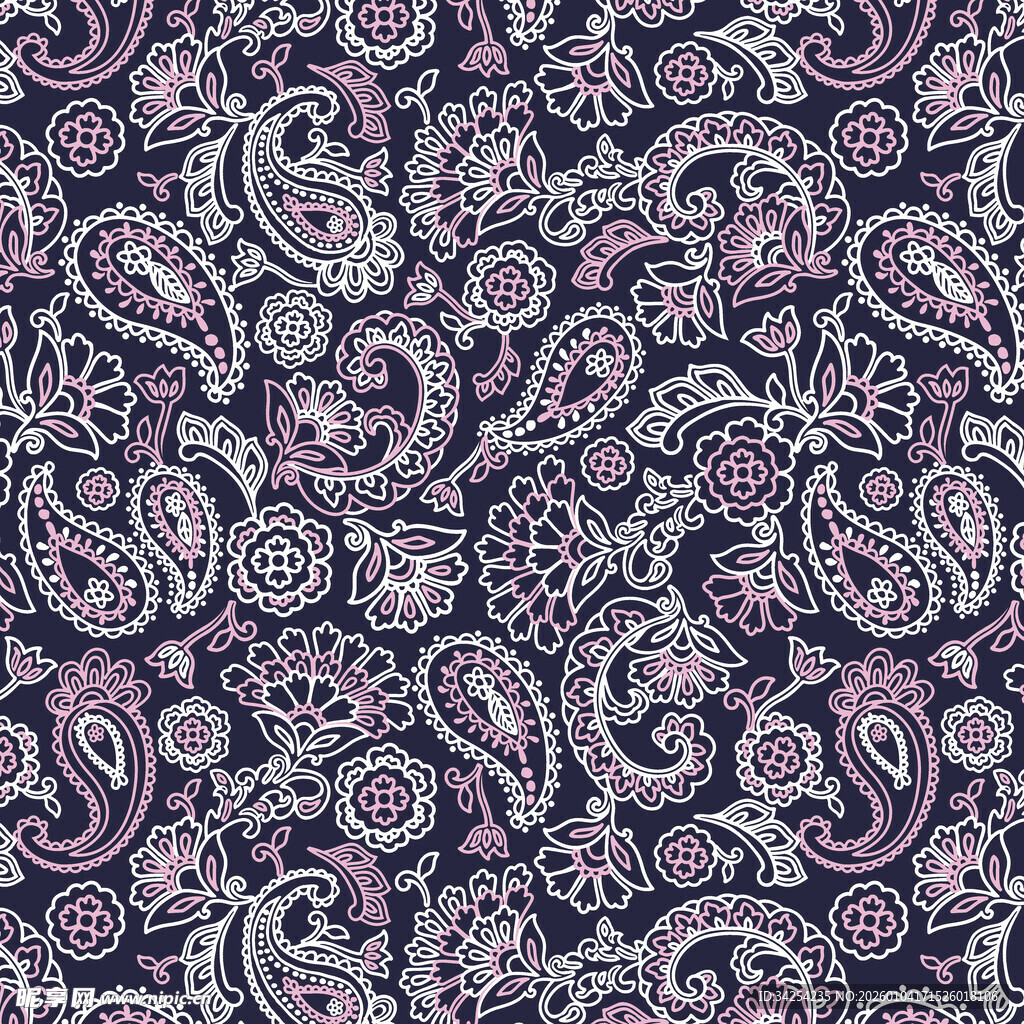 紫色佩斯利花纹图案