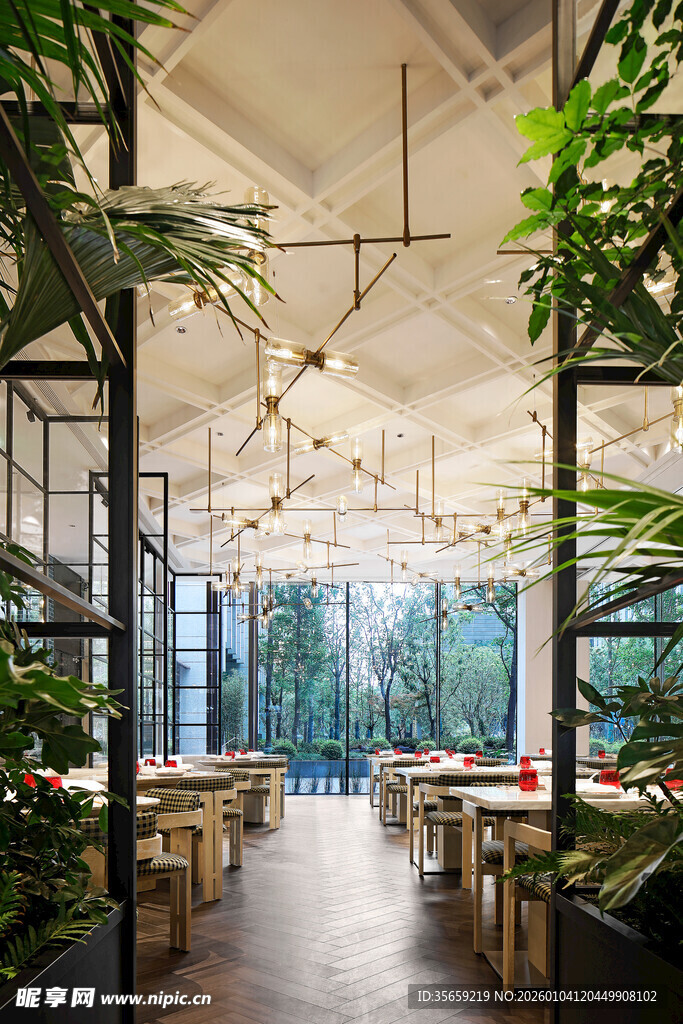 室内绿植环绕的温馨餐厅