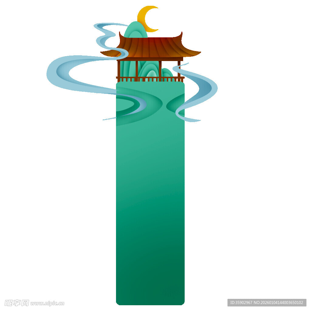 古风楼阁云端月夜图