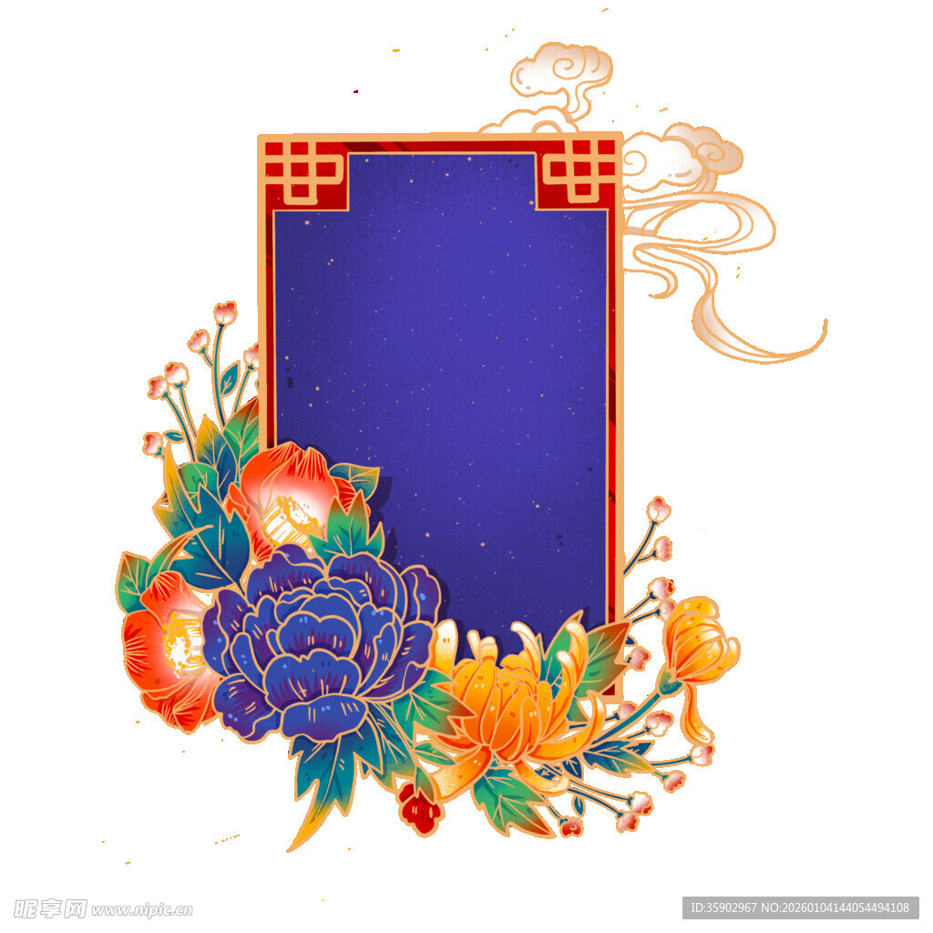 中式花卉边框装饰图案