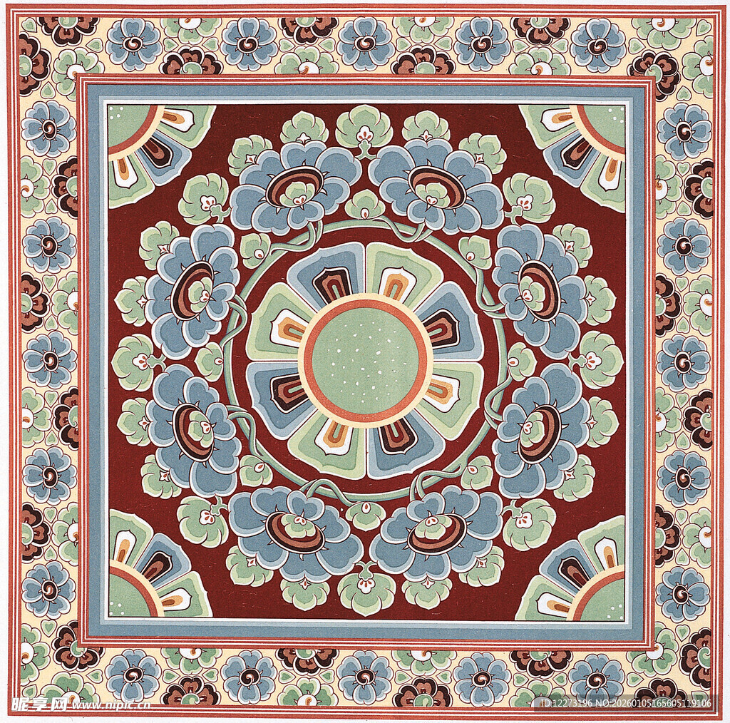 传统中式花卉图案地毯