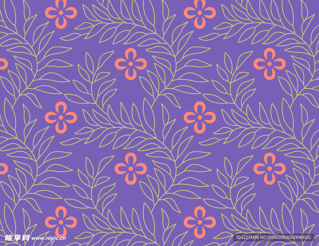 紫色花卉植物无缝图案