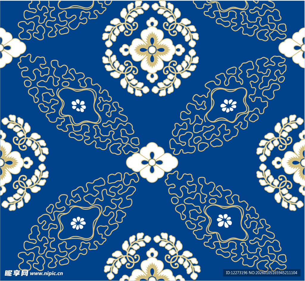 蓝色精美几何花纹图案