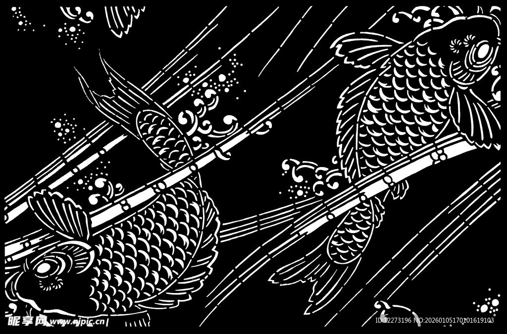 黑白锦鲤图案艺术设计