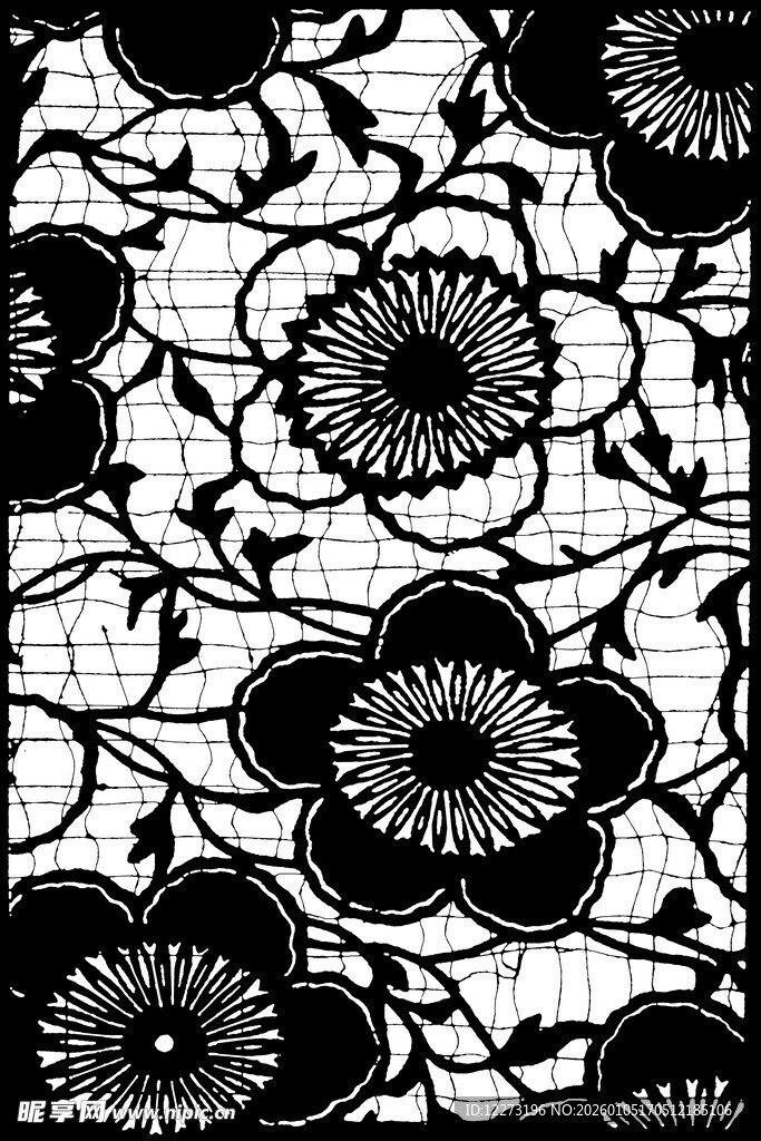 黑白花卉蕾丝图案