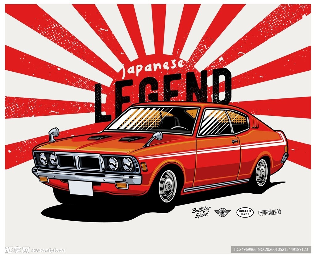 复古红色汽车海报设计