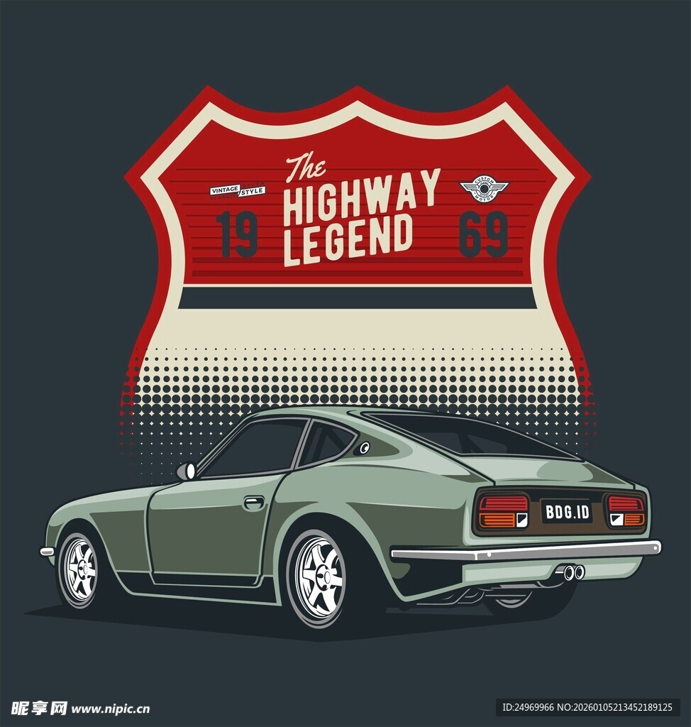 公路传奇复古汽车插画