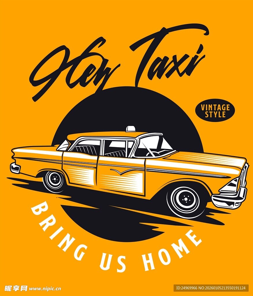 复古黄色出租车图案设计