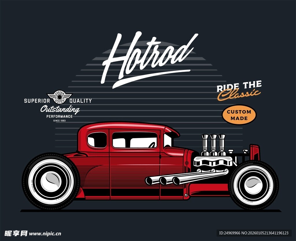 复古红色老爷车插画