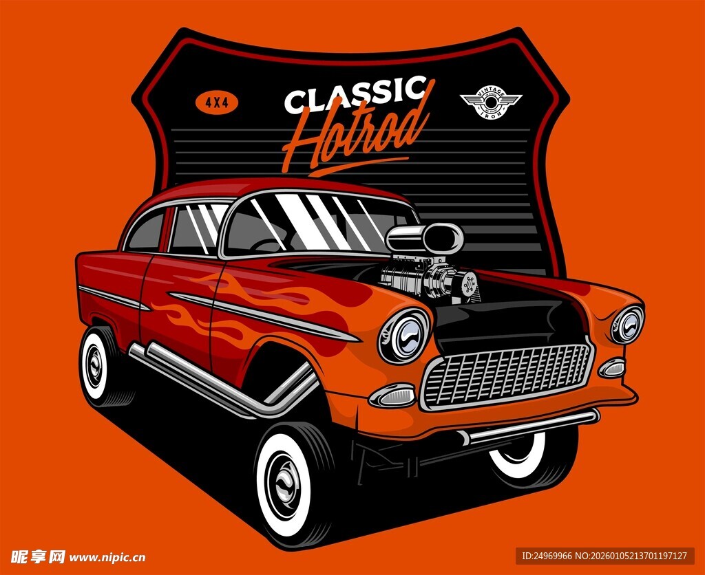 复古红色敞篷经典汽车