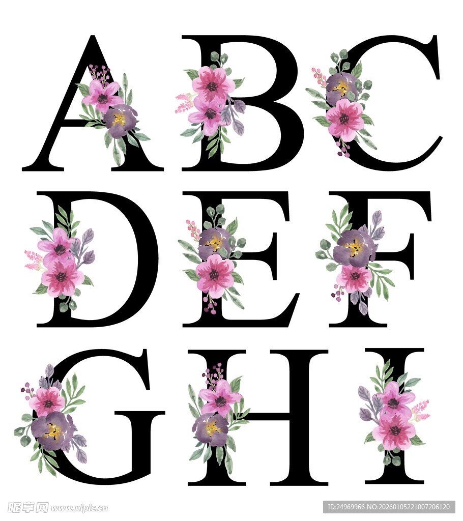 花卉装饰的英文字母