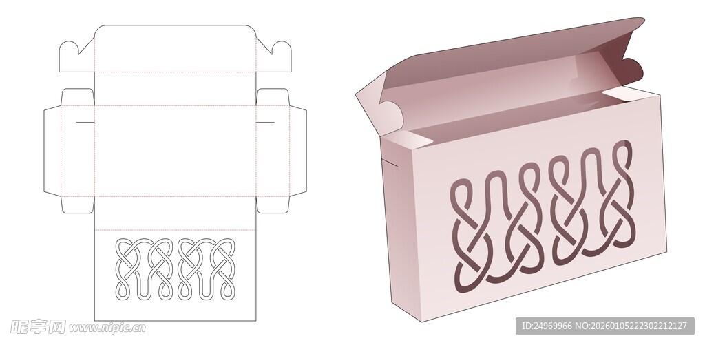粉色镂空花纹纸盒设计图