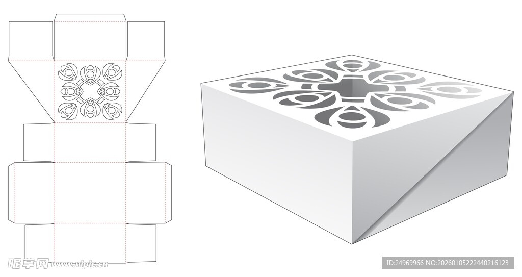 方形包装盒展开与立体图