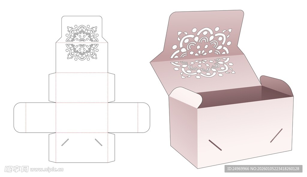 粉色折叠礼品盒展开图