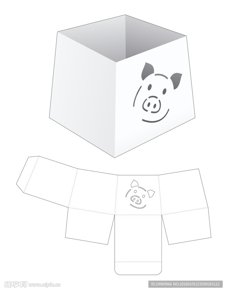 小猪图案纸盒展开图