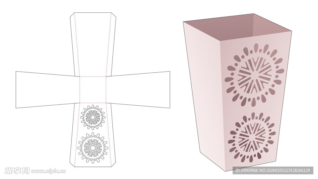 粉色花纹纸盒展开图