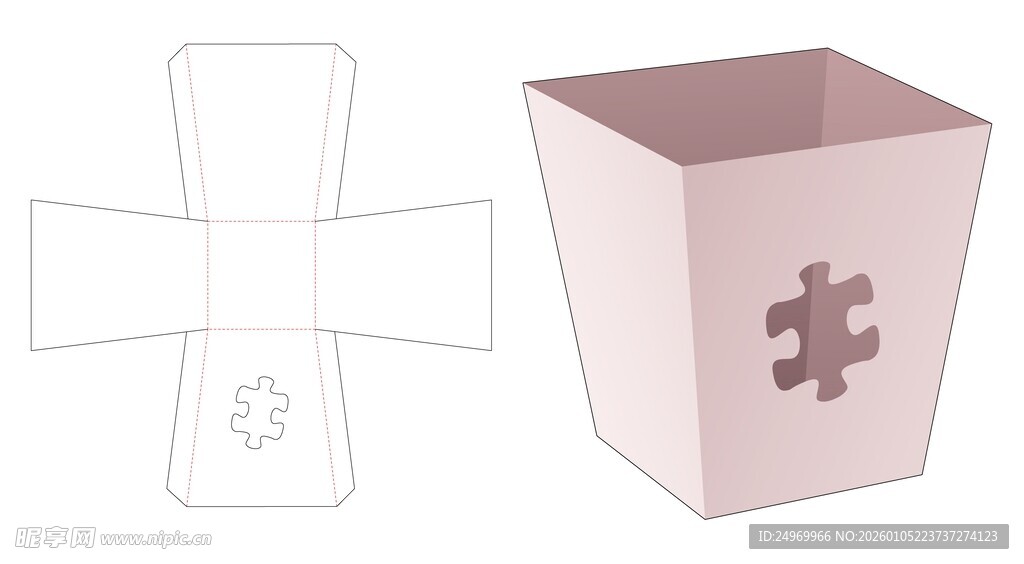 拼图图案纸盒展开与成品