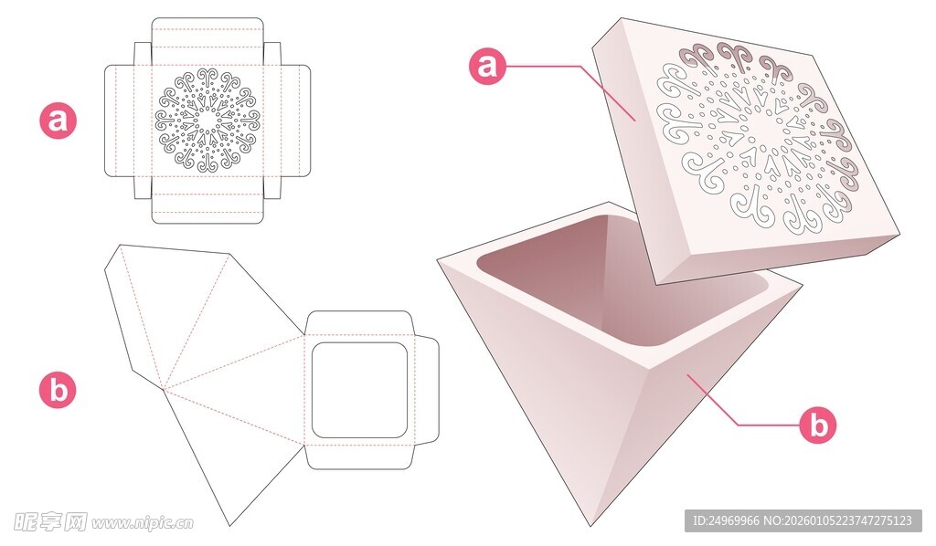 粉色雕花盒组装步骤展示