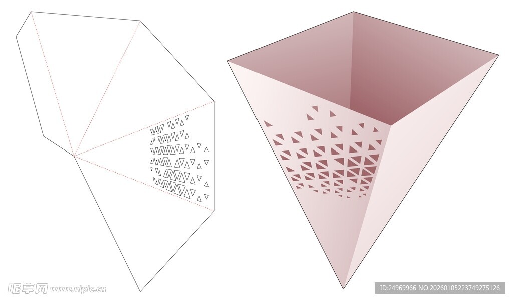 粉色镂空三角纸盒设计图